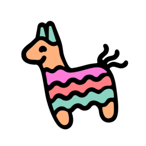A colorful drawing of a llama with long hair.